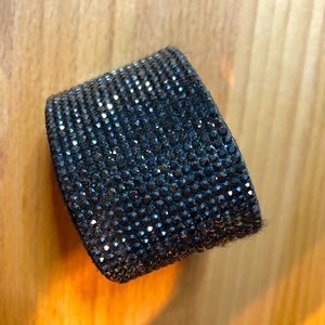 Leather-like black rhinestone bracelet